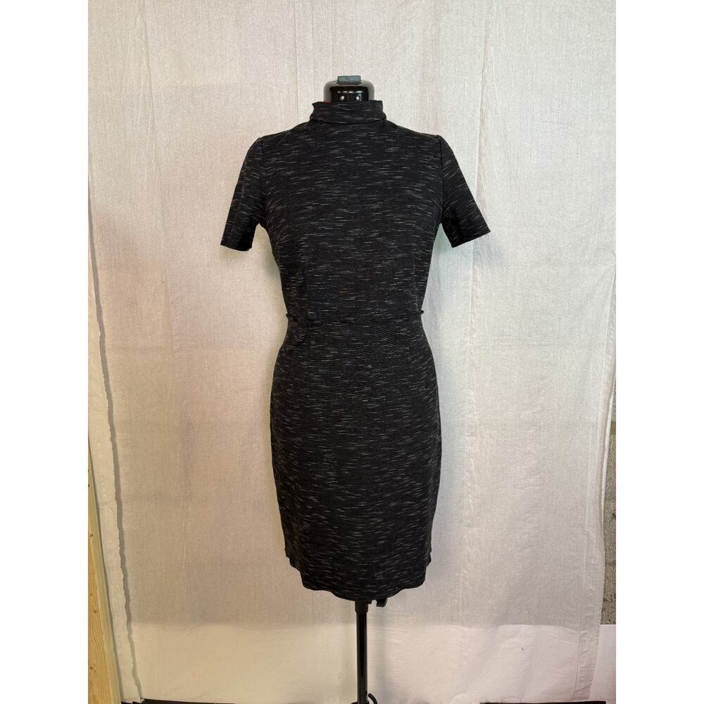 Ann Taylor Petite 10P Black Gray Ponte A Line dress Stretch Career Cocktail D192
